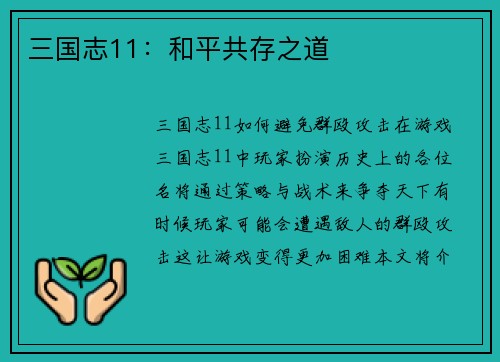 三国志11：和平共存之道